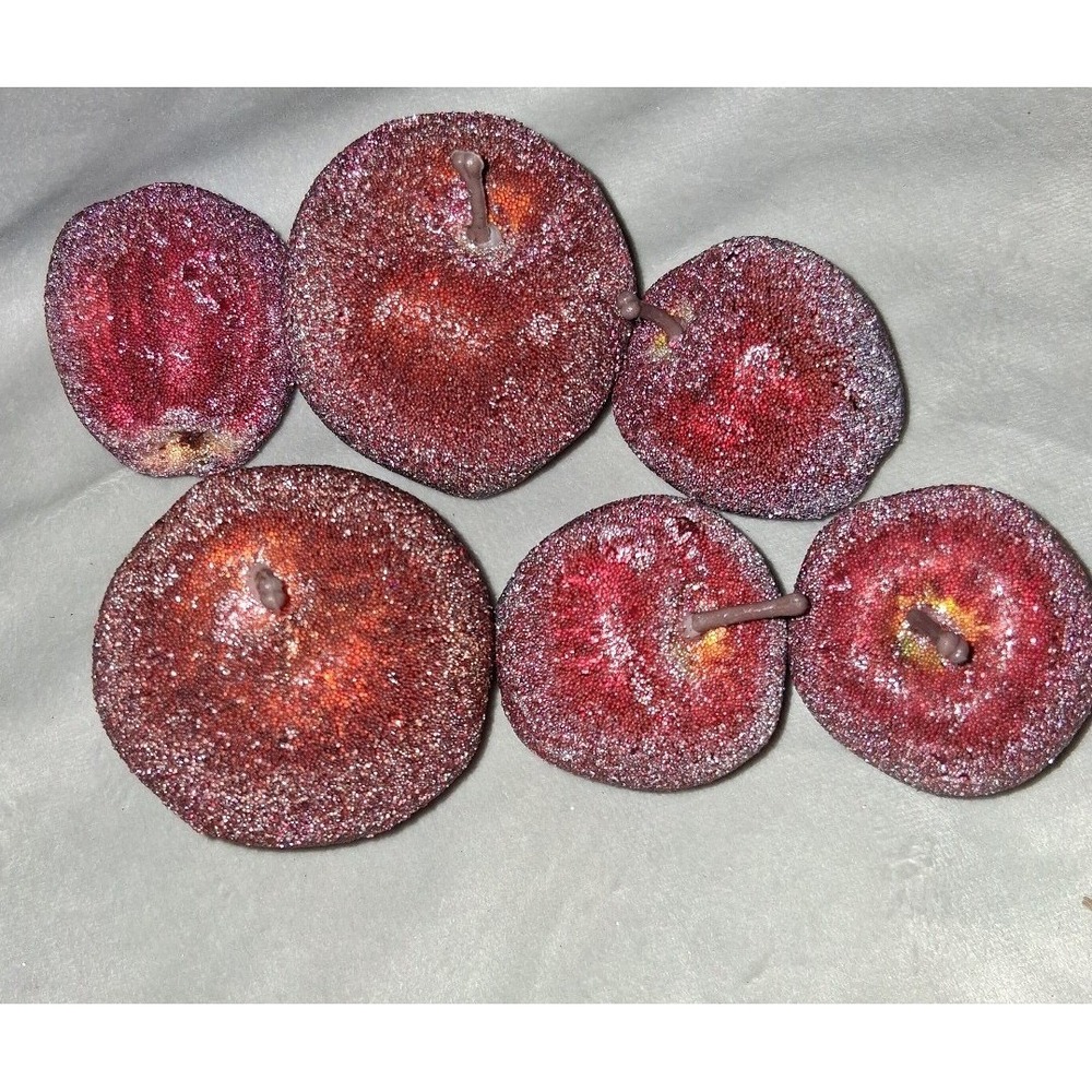 Vintage Sugared Apple Decorative Fruit Set of 6 Frosted Glitter 3"–4"
